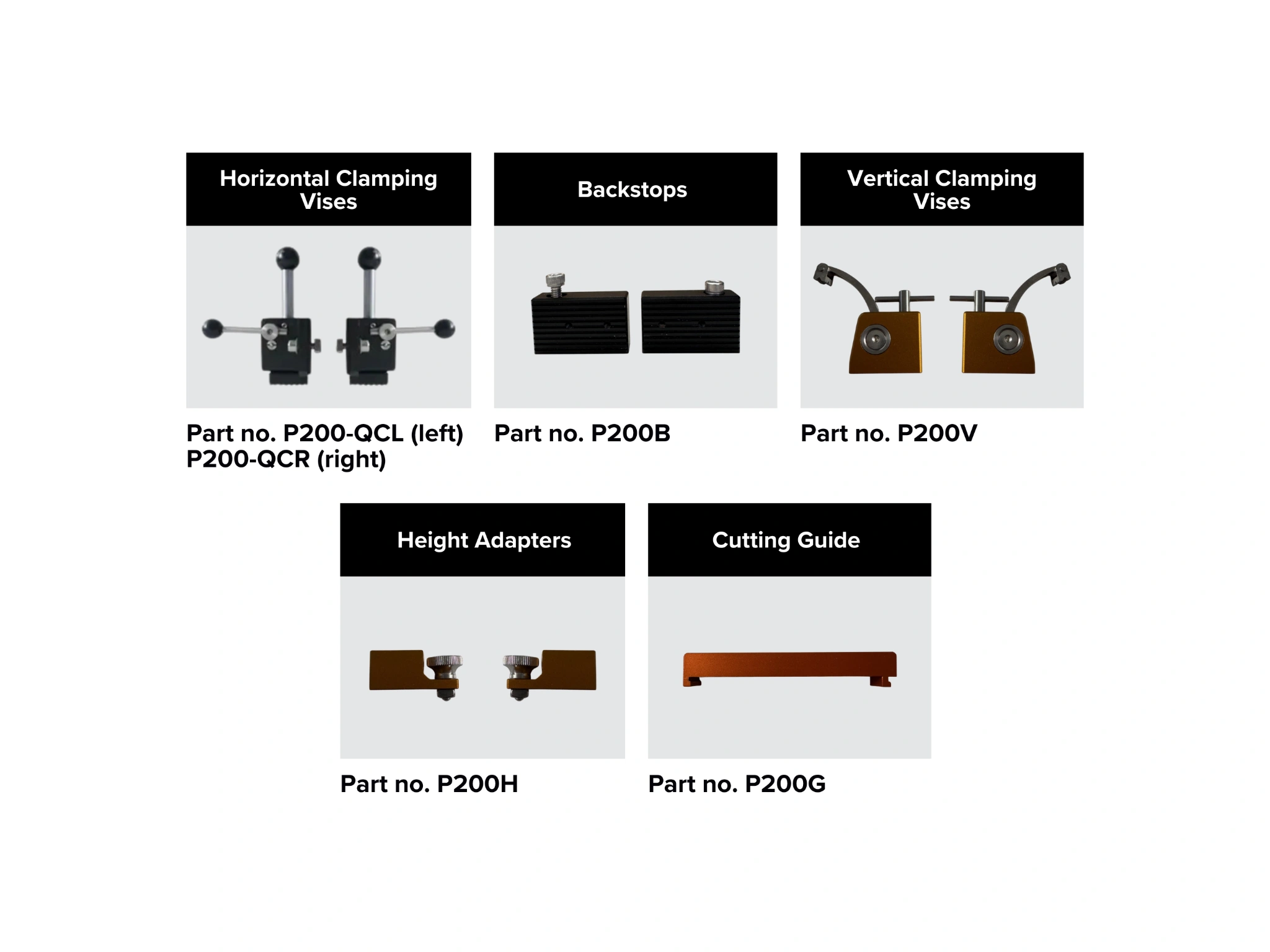 PICO-200A accessories including vises and mounting fixtures